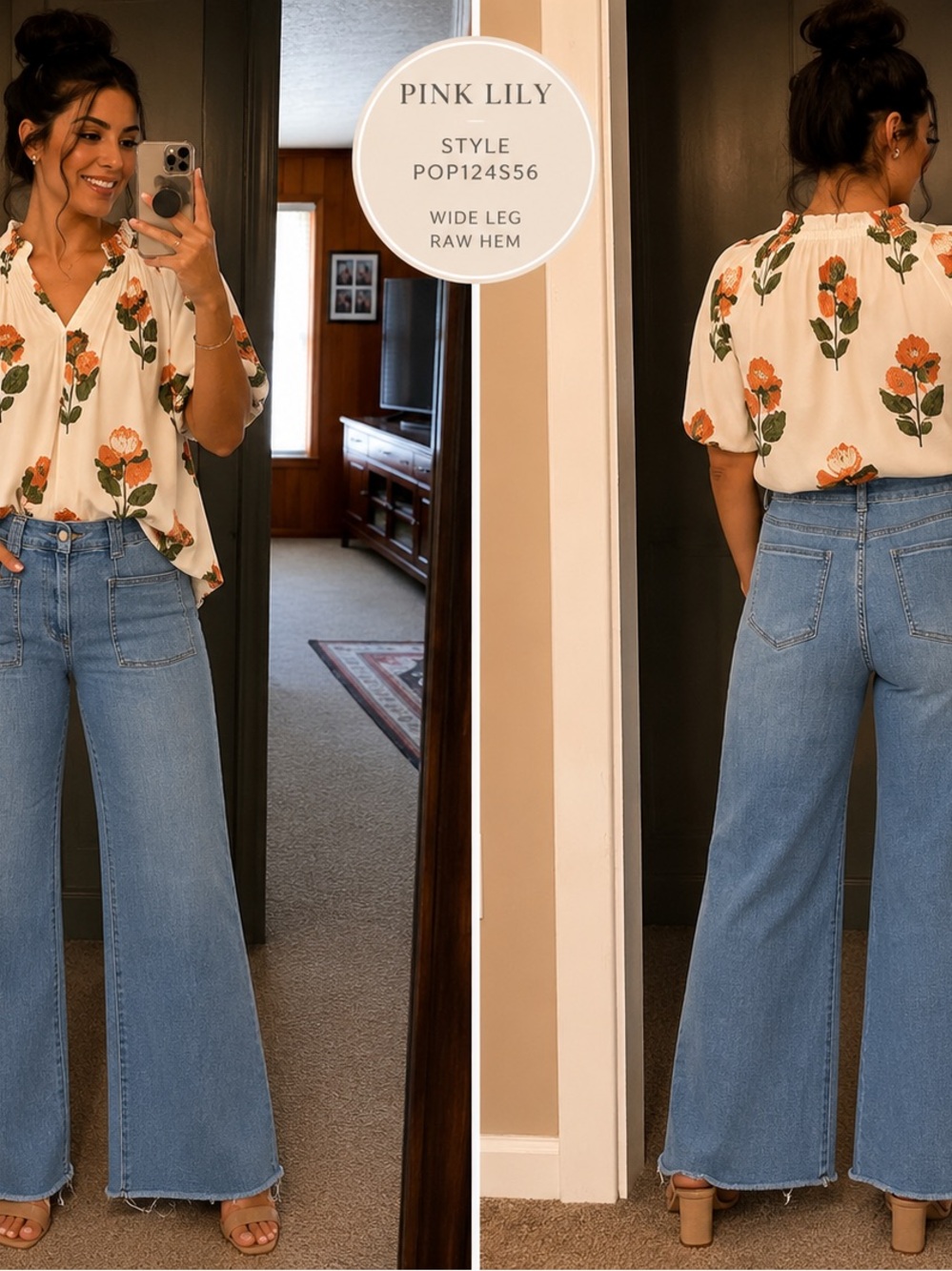 Pink Lily Light Blue High-Waist Wide Leg Jeans with Raw Hem